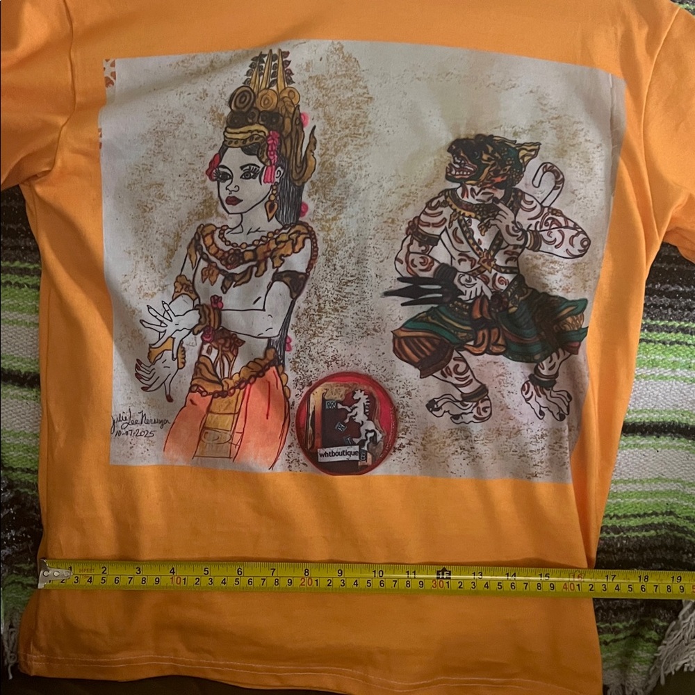 #** 002= unisex Khmer Art Graphic T-Shirt in Orange design - Picture 4 of 13